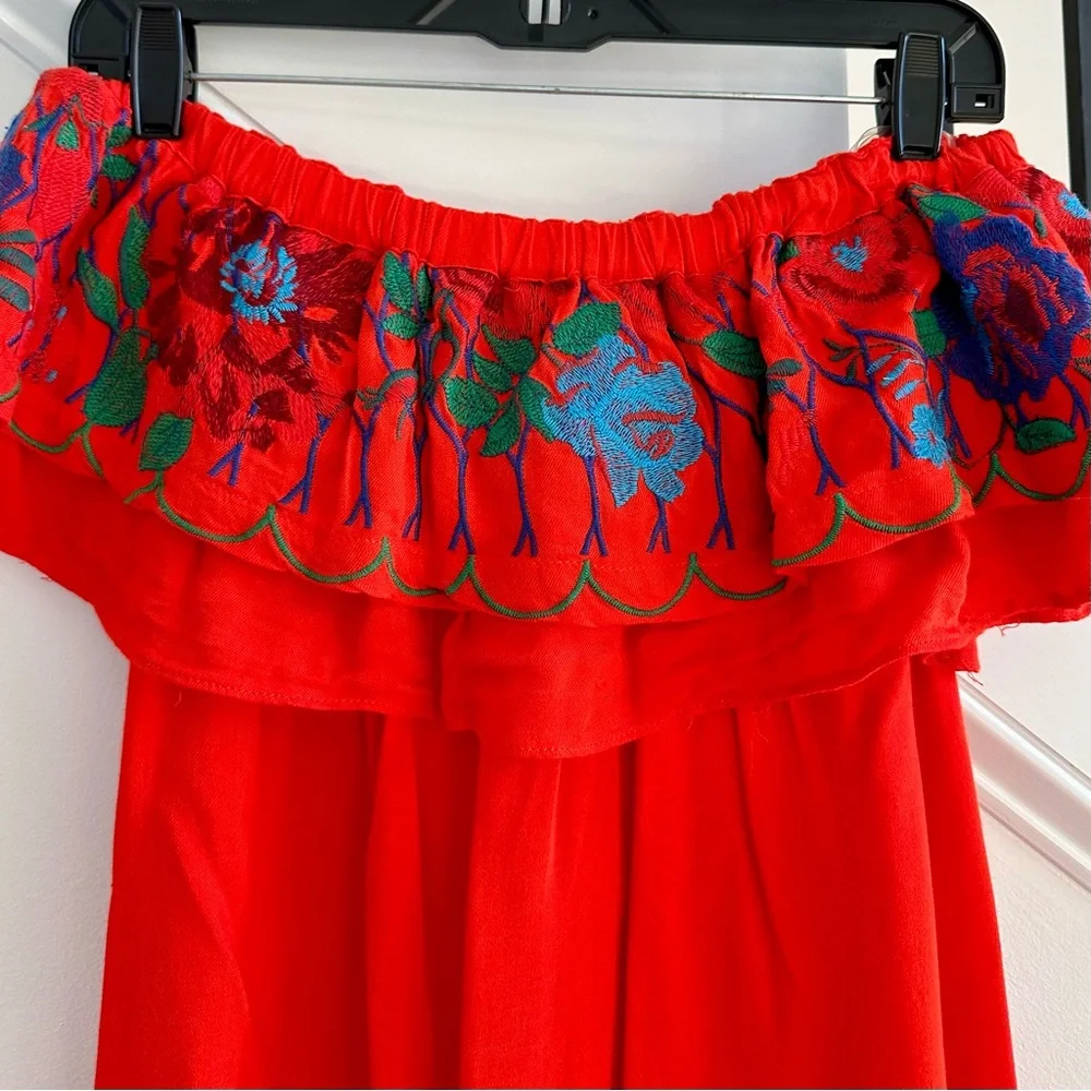Altar’d State Red Off Shoulder Mini Dress with Flower Embroidery, Size XS - Picture 4 of 8